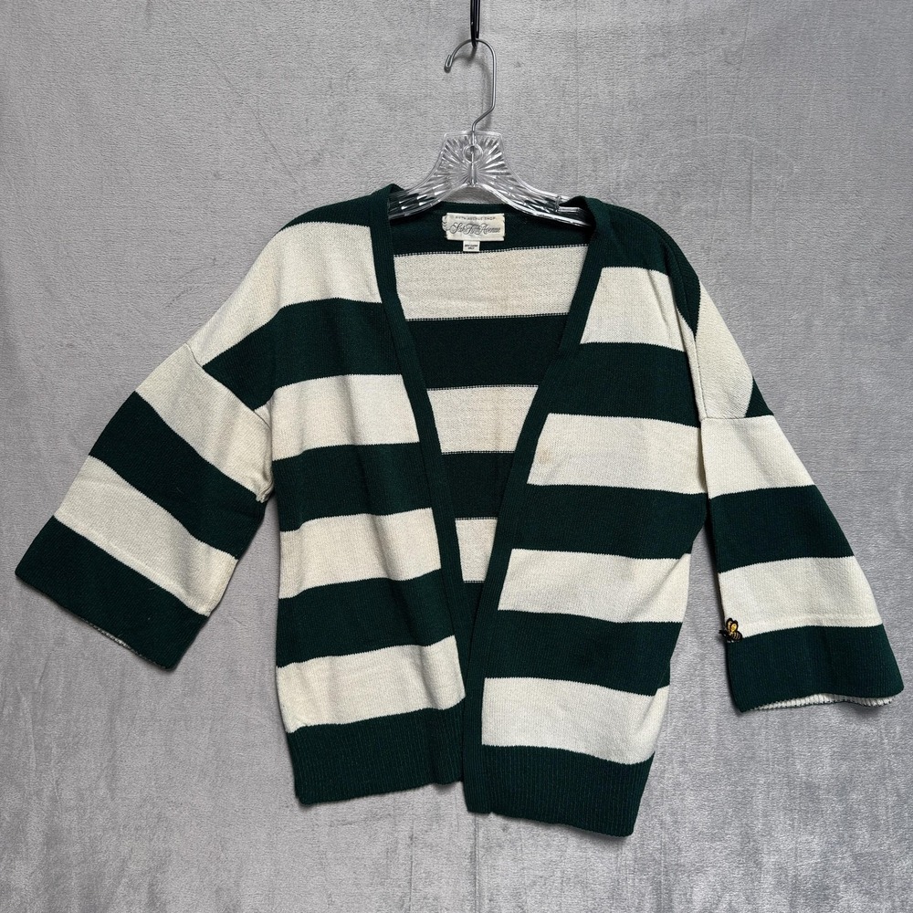 Vintage Saks Fifth Avenue Cardigan Sweater Womens Medium Green Stripe Bee